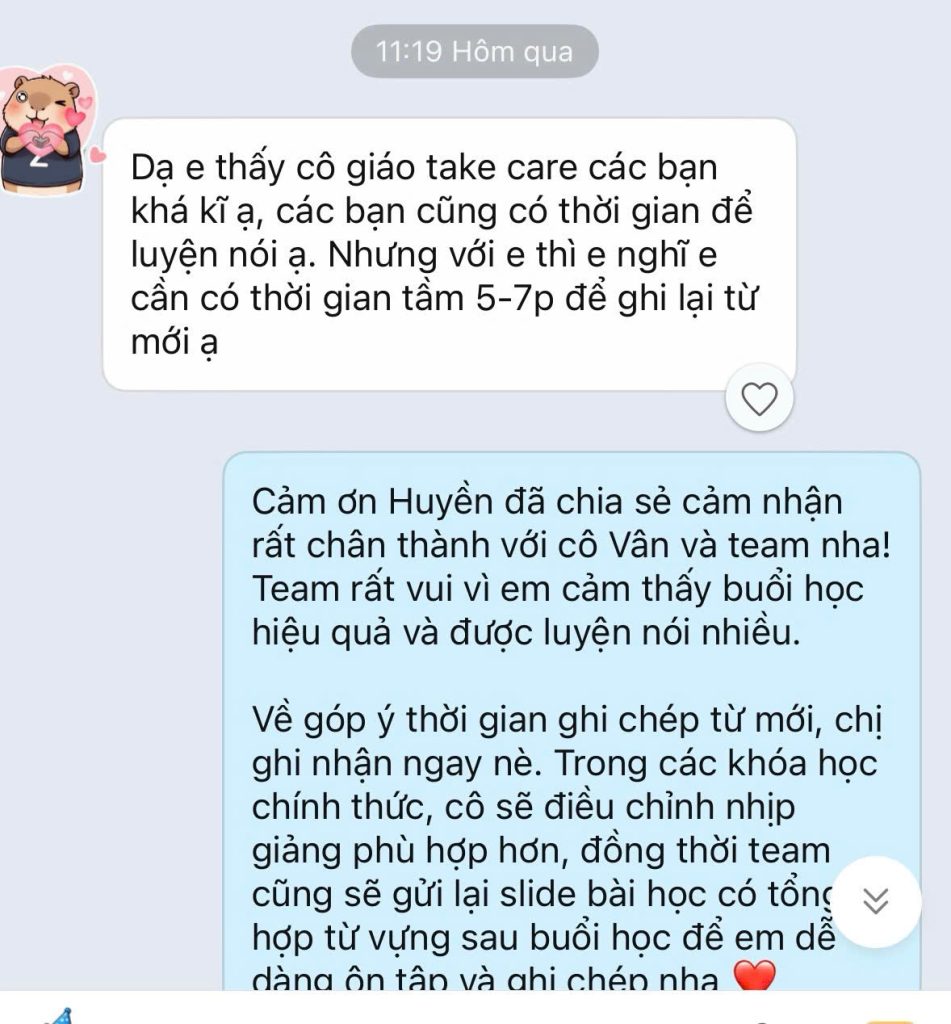 Phản hồi học viên Tiếng Trung Thực Hành